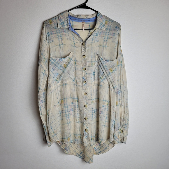 Free People Tops - Free People Semi Sheer Watercolor Plaid Button Up